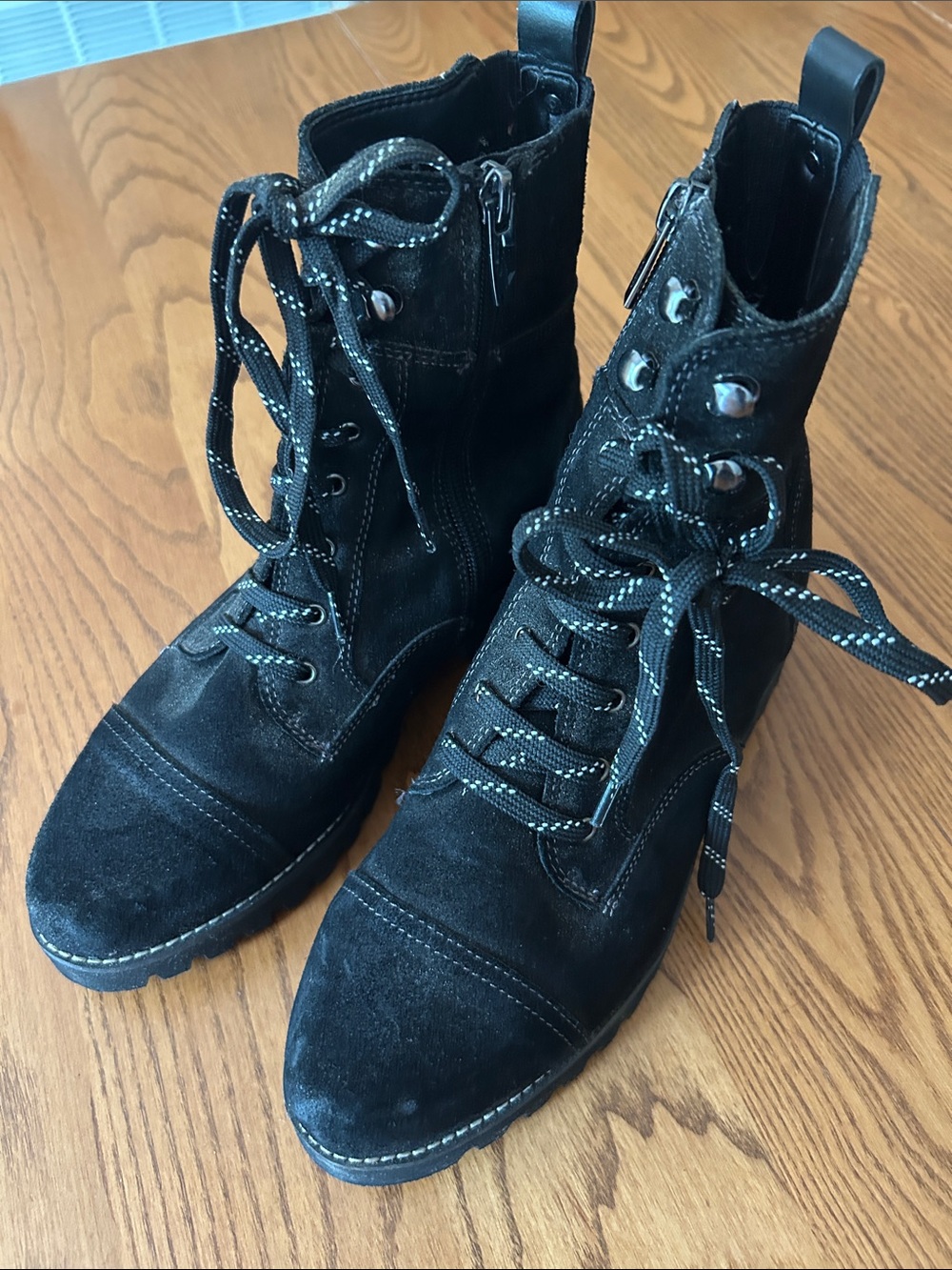 Donald Pliner Women's Black Zip-Up Suede Combat Boots